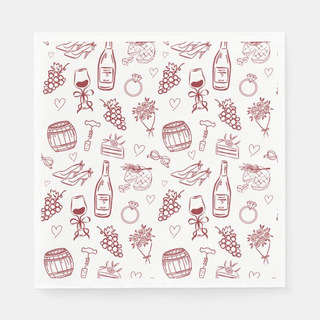 Whimsical Vino Before Vows Burgundy Bridal Shower Napkin (Front)