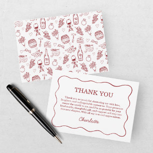 Whimsical Vino Before Vows Burgundy Bridal Shower Thank You Card