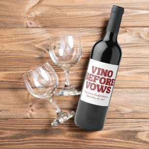 Whimsical Vino Before Vows Burgundy Bridal Shower Wine Label