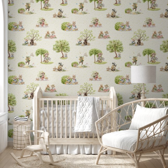 Whimsical Vintage Animals Picnic Child Room Wallpaper (Kids)