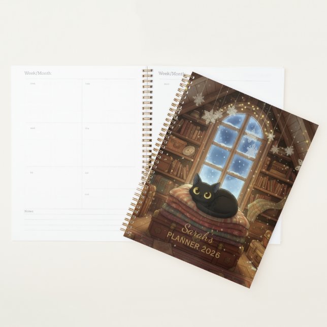 Whimsical Vintage Attic Black Cat Planner (Display)
