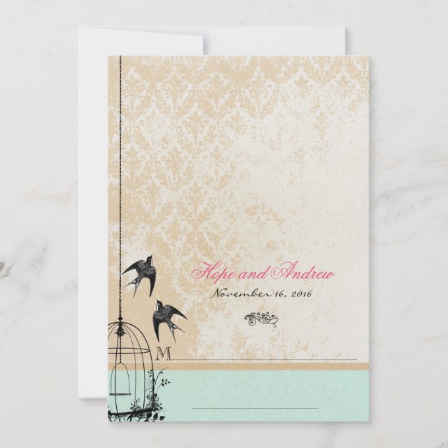 Whimsical Vintage Bird Cage Wedding Invitations (Front)