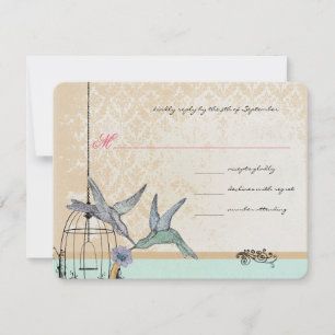 Whimsical Vintage Bird Cage Wedding RSVP Card
