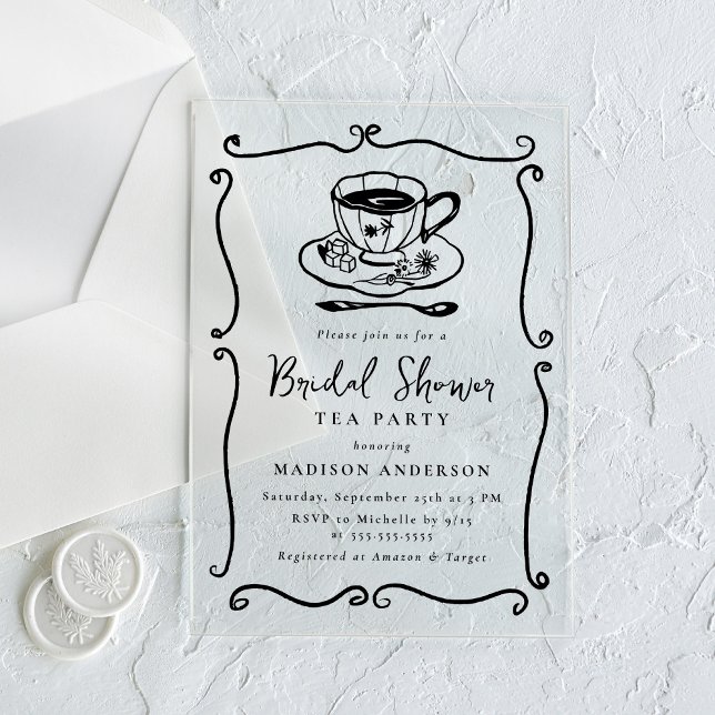 Whimsical Vintage Bridal Shower Tea Party Acrylic Invitations (Creator Uploaded)
