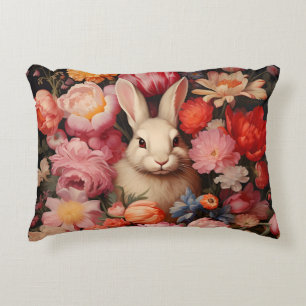 Whimsical Vintage Bunny Spring Blooms Decorative Cushion