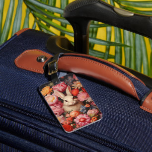 Whimsical Vintage Bunny Spring Blooms Luggage Tag