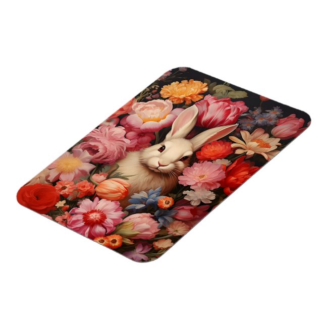 Whimsical Vintage Bunny Spring Blooms Magnet (Left Side)