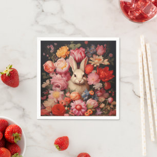 Whimsical Vintage Bunny Spring Blooms Napkin