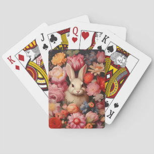 Whimsical Vintage Bunny Spring Blooms Playing Cards