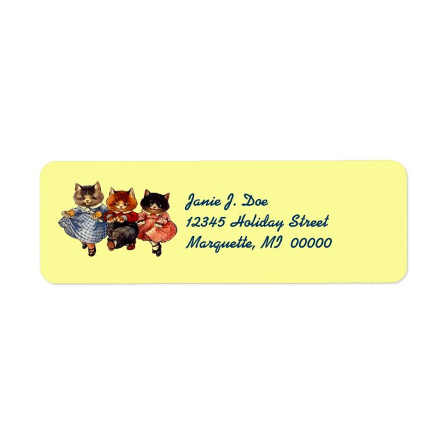 Whimsical Vintage Cat Cats Dancing Address Labels (Front)