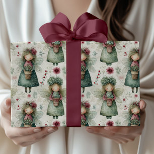 Whimsical Vintage Christmas Angel & Floral Wrapping Paper