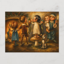 Whimsical Vintage Christmas Elves Oil Painting