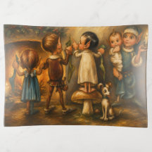 Whimsical Vintage Christmas Elves Oil Painting