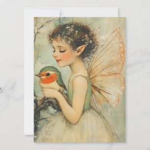 Whimsical Vintage Christmas Fairy with Robin Holiday Card