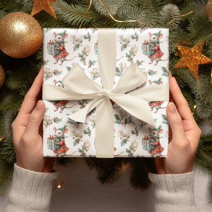 Whimsical Vintage Christmas Mouse Wrapping Paper
