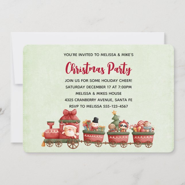 Whimsical Vintage Christmas Train with Toys Invitation (Front)