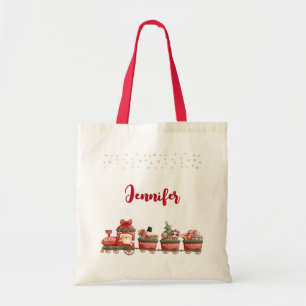 Whimsical Vintage Christmas Train with Toys Tote Bag