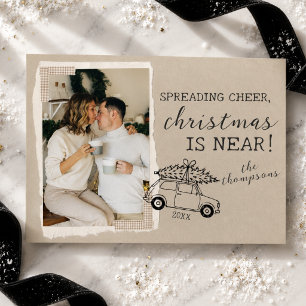 Whimsical Vintage Christmas Tree Car Photo Holiday Card