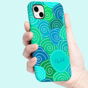 Whimsical Vintage Cute Blue Green Pattern Custom Case-Mate iPhone 14 Case