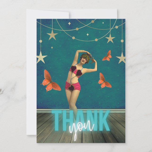 Whimsical Vintage Dancer Altered Art Thank You Card (Front)