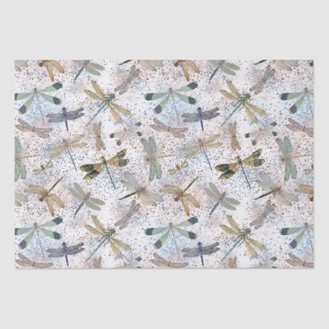 Whimsical Vintage Dragonflies Faux Glitter Pattern Tissue Paper (Front)
