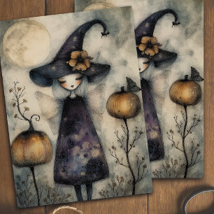 Whimsical Vintage Dreamy Witch Halloween Decoupage Tissue Paper