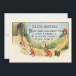 Whimsical Vintage Easter Bunnies and Greeting Holiday Card<br><div class="desc">Whimsical vintage Easter bunnies marching into their burrow with cute Easter rhyme.</div>