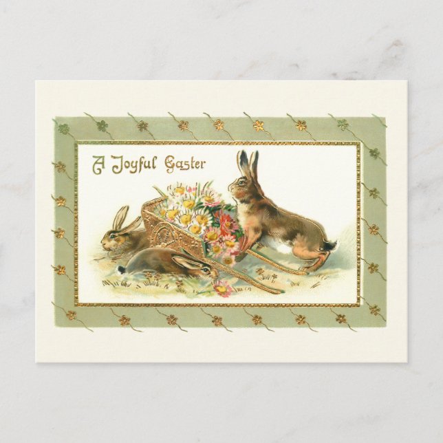 Whimsical Vintage Easter Bunnies & Daisies Postcard (Front)