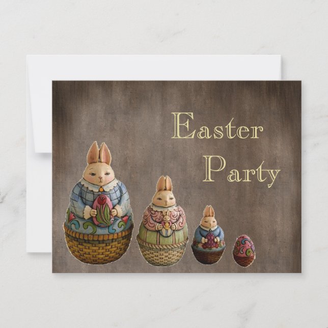 Whimsical Vintage Easter Bunnies Easter Party Invitation (Front)