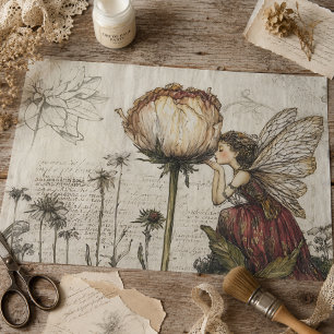 Whimsical Vintage Fairy Botanical Floral Sketches Tissue Paper