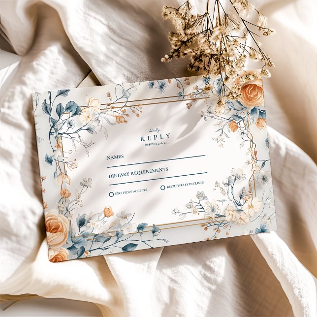 Whimsical Vintage Floral Fern Wedding RSVP Card (Creator Uploaded)