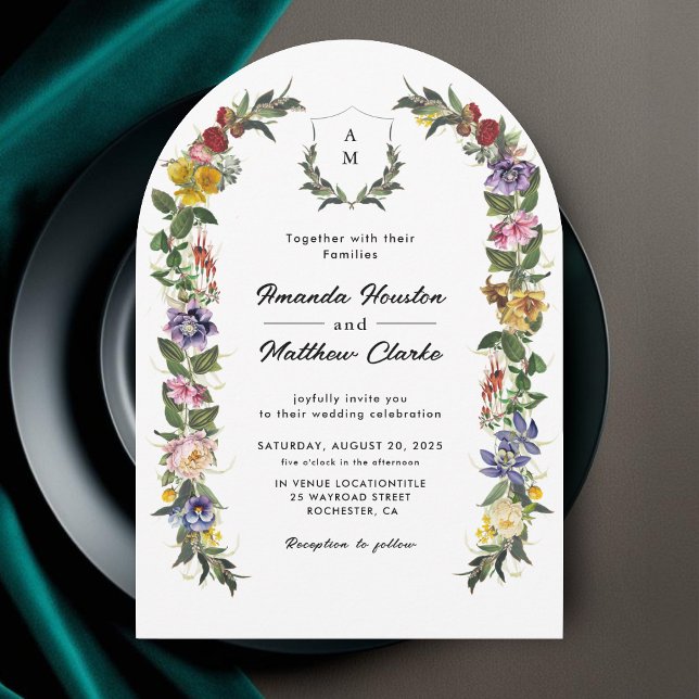 Whimsical Vintage Floral monogram wedding arch Invitation (Creator Uploaded)