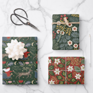 Whimsical Vintage Folk Christmas Wrapping Paper Sheet