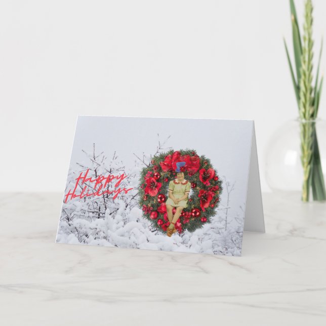 Whimsical Vintage Girl Christmas Holiday Card (Front)