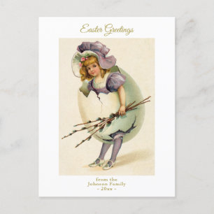 Whimsical Vintage Girl Hatching from Easter Egg Holiday Postcard