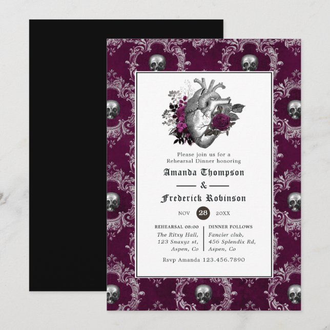 Whimsical Vintage Gothic Wedding Rehearsal Dinner Invitation (Front/Back)