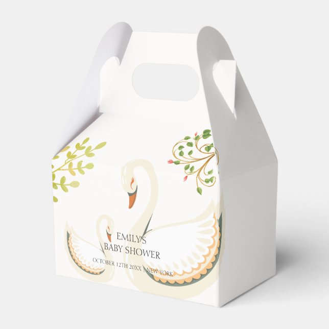 Whimsical Vintage Greenery Swan Baby Shower  Favour Box (Front Side)