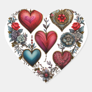 Whimsical Vintage Hearts, Retro Valentine Heart,  Heart Sticker