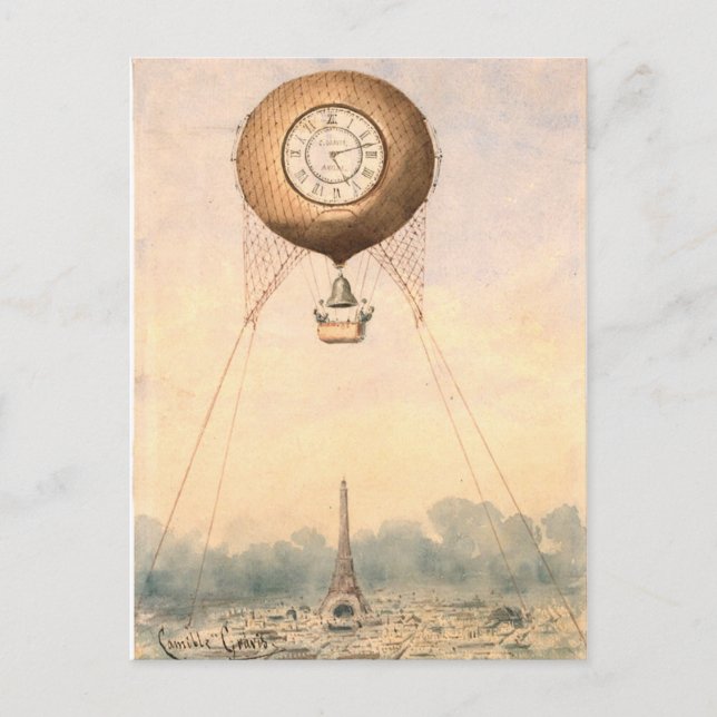 Whimsical vintage hot air balloon postcard (Front)