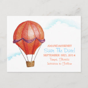 Whimsical Vintage Hot Air Balloon Save the Date Announcement Postcard