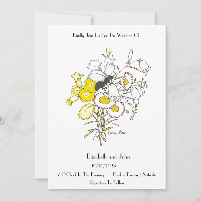 Whimsical Vintage Illustration Wedding Invitation (Front)