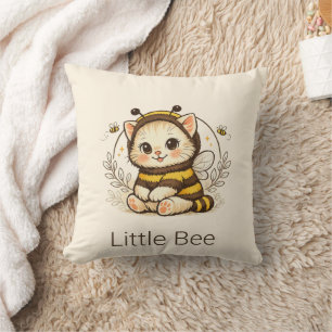 Whimsical Vintage Kitten Bee Costume Throw Pillow