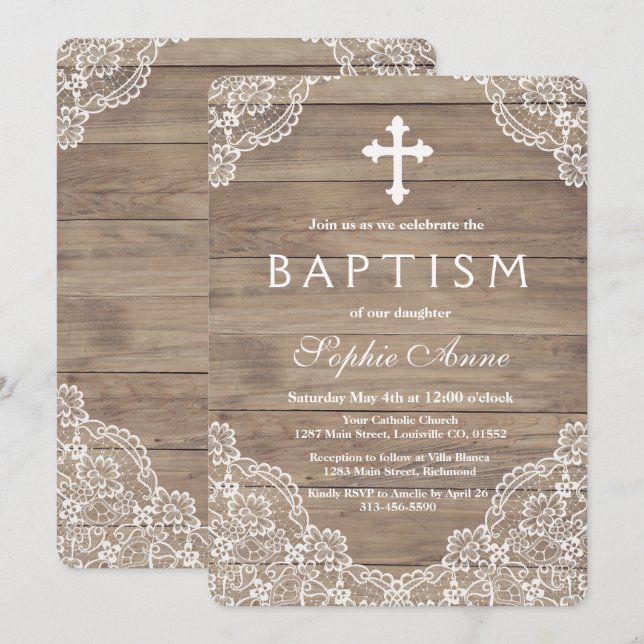 Whimsical Vintage Lace Old Barn Girl Baptism Invitation (Front/Back)