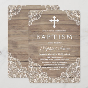 Whimsical Vintage Lace Old Barn Girl Baptism Invitation