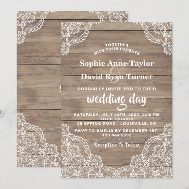 Whimsical Vintage Lace Old Barn Wedding Invitation (Front/Back)
