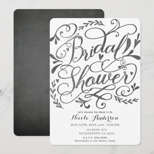 Whimsical Vintage Lettering Chalk Bridal Shower Invitation (Front/Back)