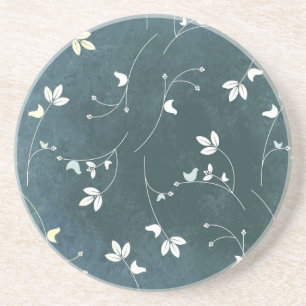 Whimsical Vintage Pattern with Birds and Leaves Coaster