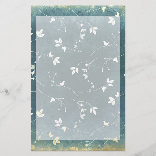 Whimsical Vintage Pattern with Birds and Leaves Stationery (Front)