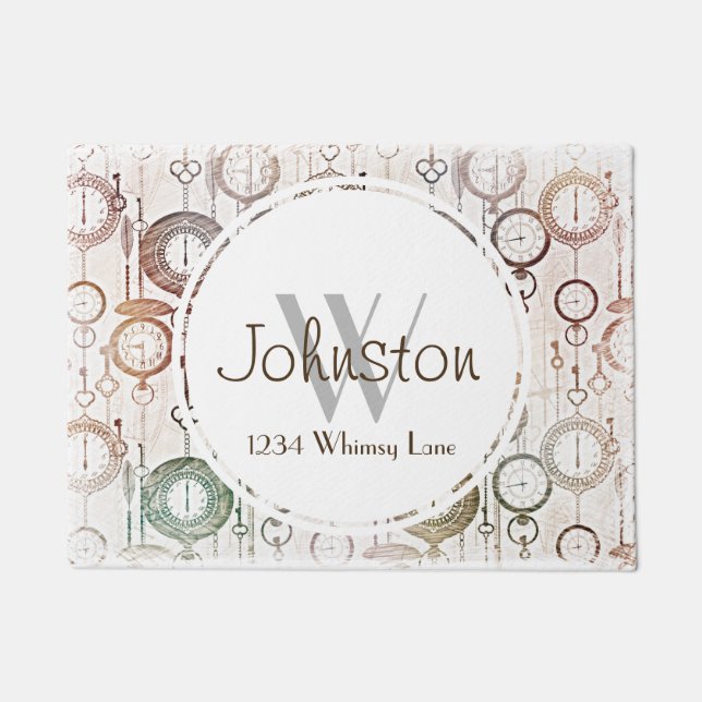 Whimsical Vintage Pocket Watches - Family Name Doormat (Front)