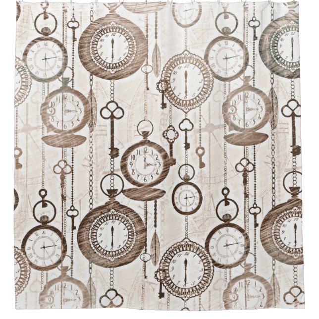 Whimsical Vintage Pocket Watches Shower Curtain (Front)